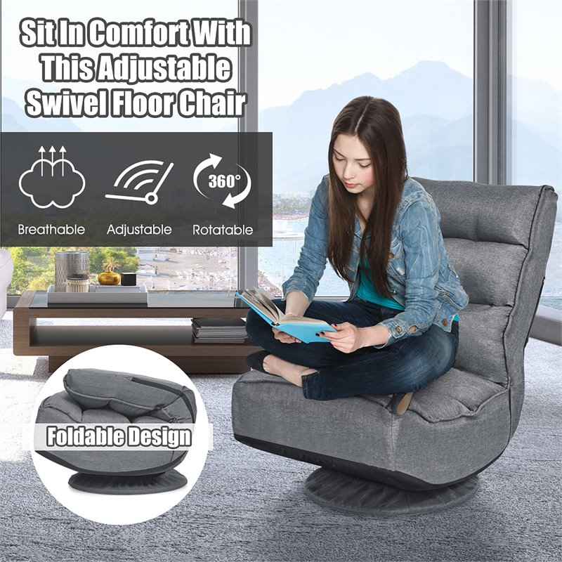 Costway Contemporary Iron and Fabric 360 Degree Swivel Gaming Chair in Gray