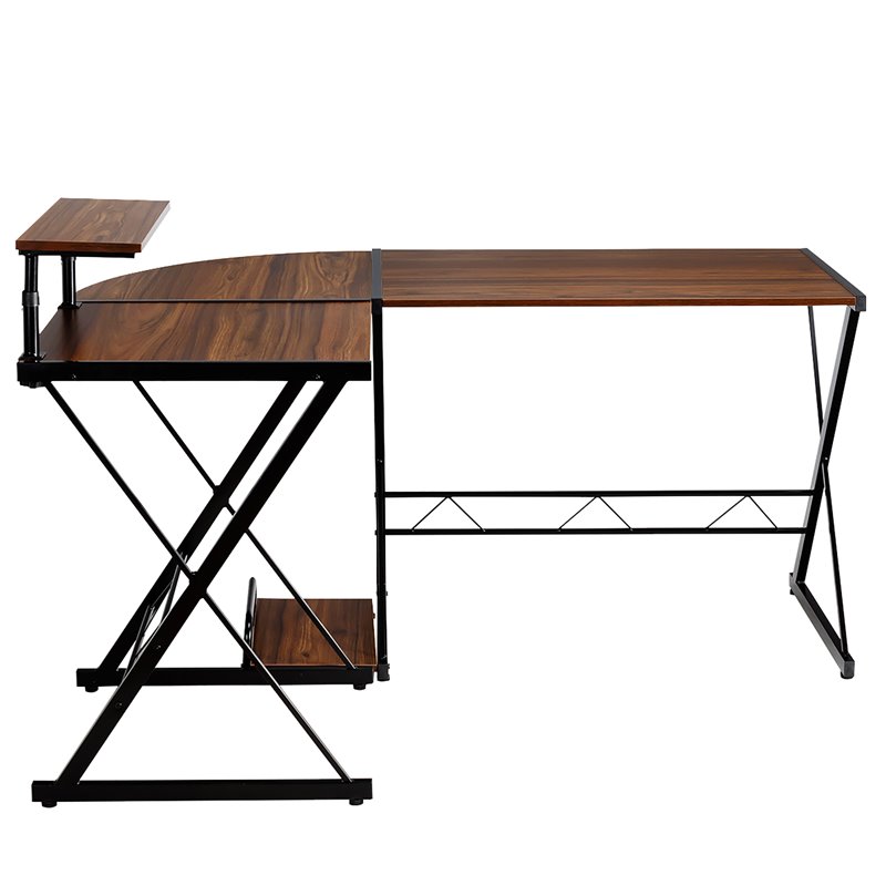Costway 58''x44'' L-Shaped Computer Gaming Desk with Monitor Stand in Walnut