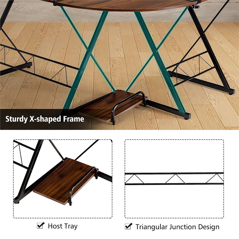 Costway 58''x44'' L-Shaped Computer Gaming Desk with Monitor Stand in Walnut