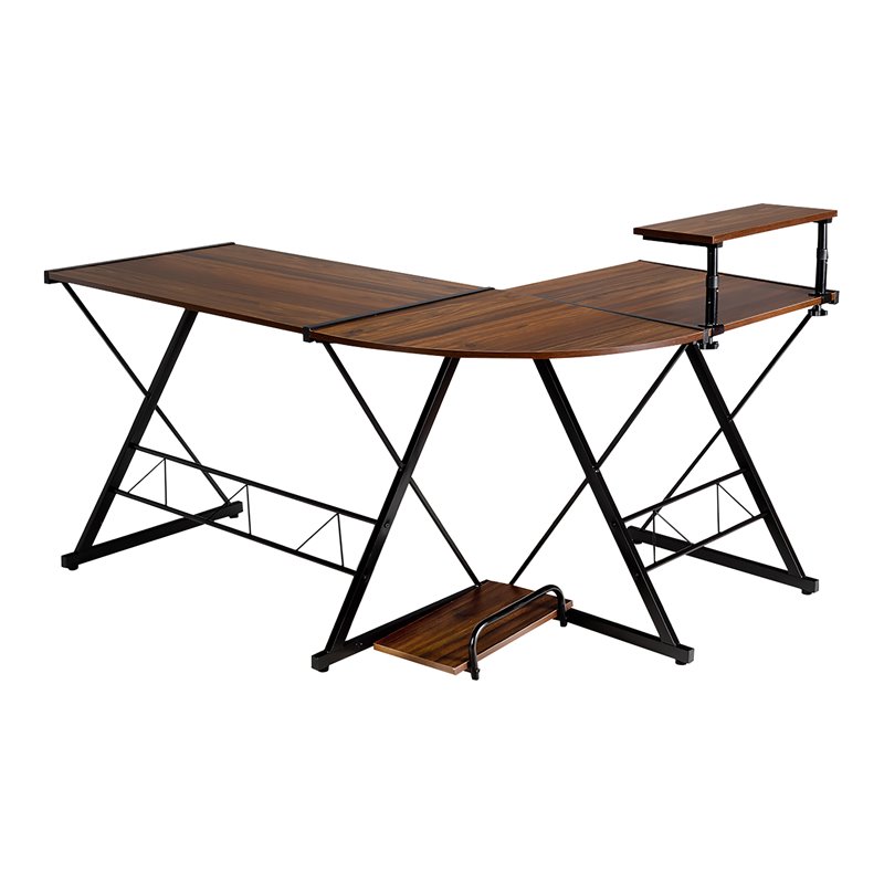 Costway 58''x44'' L-Shaped Computer Gaming Desk with Monitor Stand in Walnut