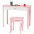 Costway Contemporary MDF & Pine Wood Kids Vanity Set with Mirror in Pink