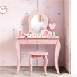 Costway Contemporary MDF & Pine Wood Kids 2-in-1 Vanity Set with Mirror in Pink
