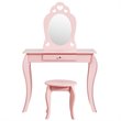Costway Contemporary MDF & Pine Wood Kids 2-in-1 Vanity Set with Mirror in Pink