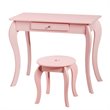 Costway Contemporary MDF & Pine Wood Kids 2-in-1 Vanity Set with Mirror in Pink
