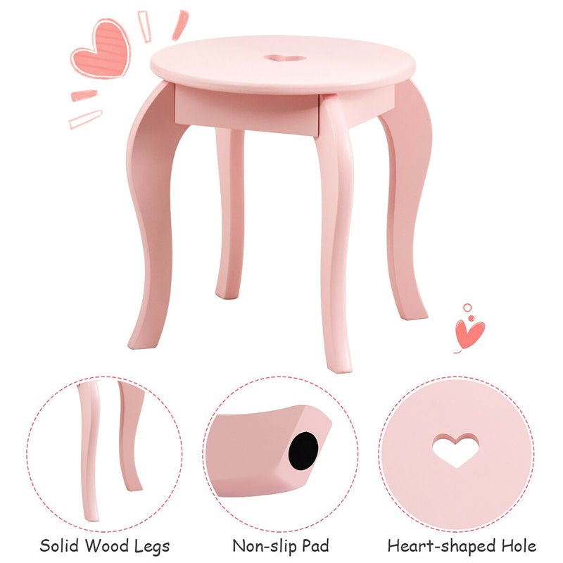 Costway Contemporary MDF & Pine Wood Kids 2-in-1 Vanity Set with Mirror in Pink