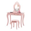 Costway Contemporary MDF & Pine Wood Kids 2-in-1 Vanity Set with Mirror in Pink