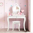 Costway Contemporary MDF & Pine Wood Kids 2-in-1 Vanity Set with Mirror in White