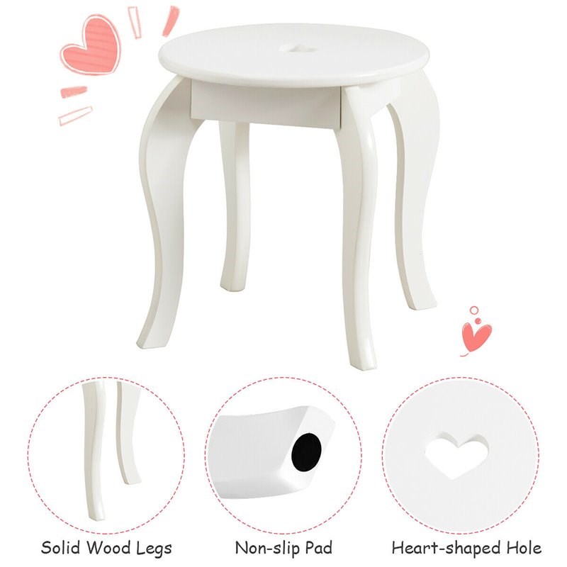 Costway Contemporary MDF & Pine Wood Kids 2-in-1 Vanity Set with Mirror in White