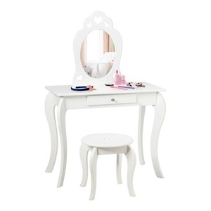 Costway Contemporary MDF & Pine Wood Kids 2-in-1 Vanity Set with Mirror in White
