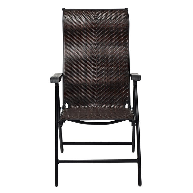 Costway Steel and Rattan Patio Folding Chairs with Armrest in Brown (Set of 2)