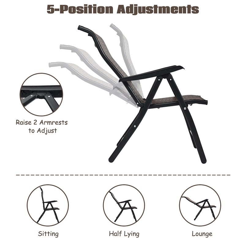 Costway Steel and Rattan Patio Folding Chairs with Armrest in Brown (Set of 2)