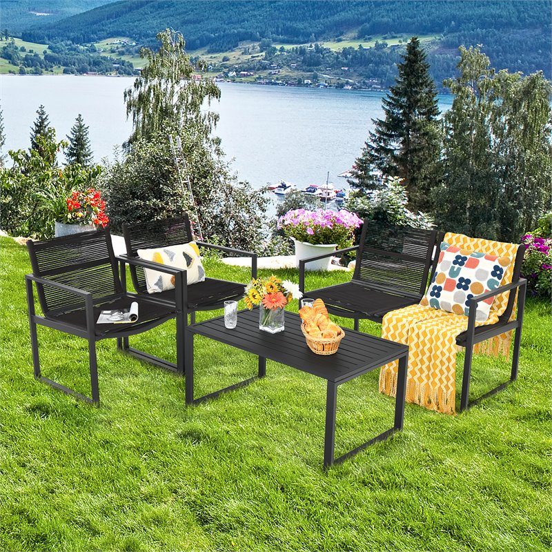 Costway 4-piece Patio Furniture Conversation Set for Garden Deck in Black