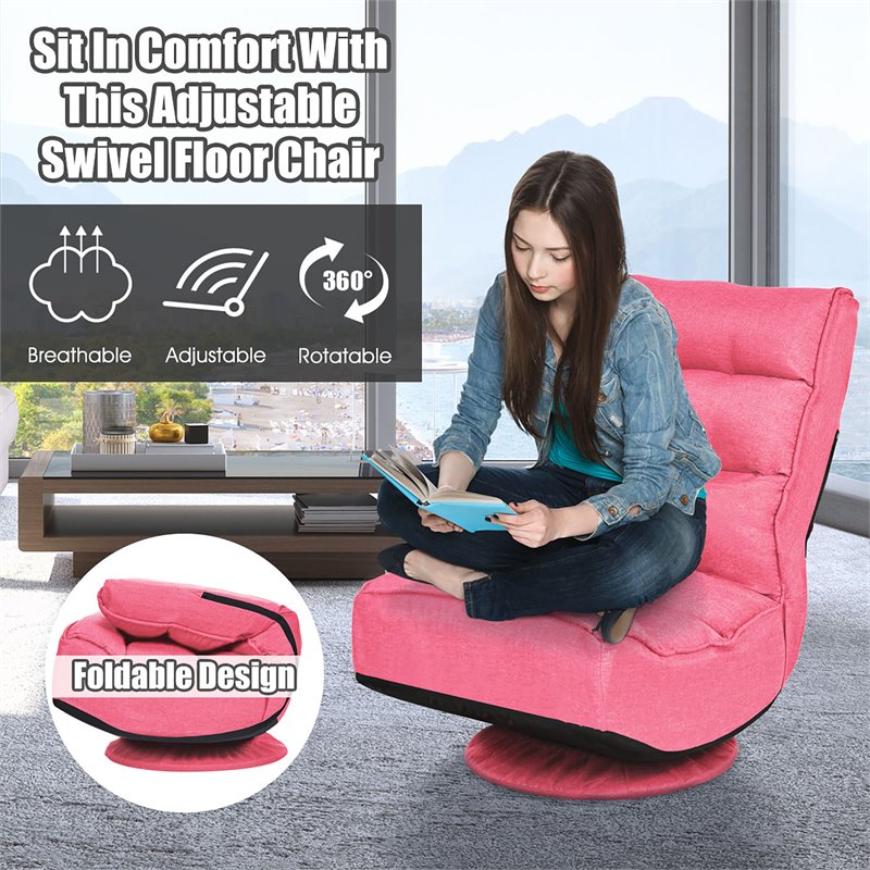 Costway Contemporary Iron and Fabric 360 Degree Swivel Gaming Chair in Pink