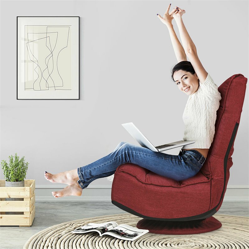Costway Contemporary Iron and Fabric 360 Degree Swivel Gaming Chair in Red