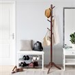 Costway Rubber Wood Adjustable Height Coat Rack with 8 Hooks in Brown