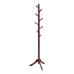 Costway Rubber Wood Adjustable Height Coat Rack with 8 Hooks in Brown