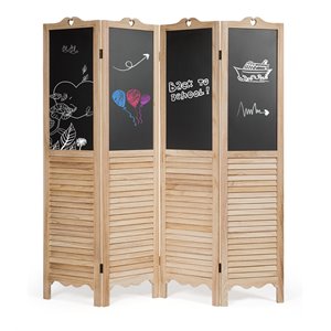 Costway 4-Panel Wood Folding Divider Screen with Chalkboard in Natural