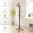 Costway Rubber Wood Two Heights Coat Rack with 8 Hooks in Walnut