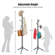 Costway Rubber Wood Two Heights Coat Rack with 8 Hooks in Gray