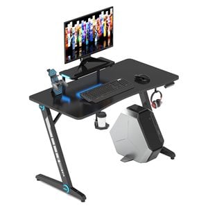 Costway Engineered Wood Computer Table with RGB Lights Monitor Shelf in Black