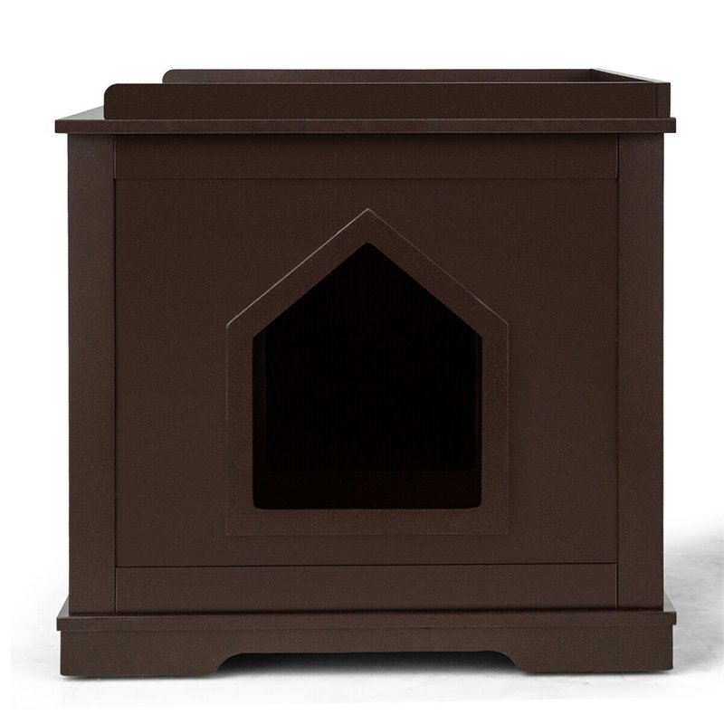 Costway Cabinet Furniture Storage Bench and Cat Litter Box in Brown