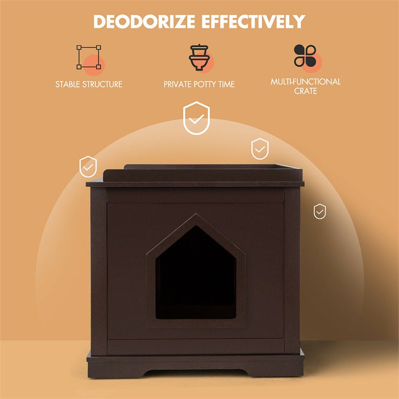 Costway Cabinet Furniture Storage Bench and Cat Litter Box in Brown