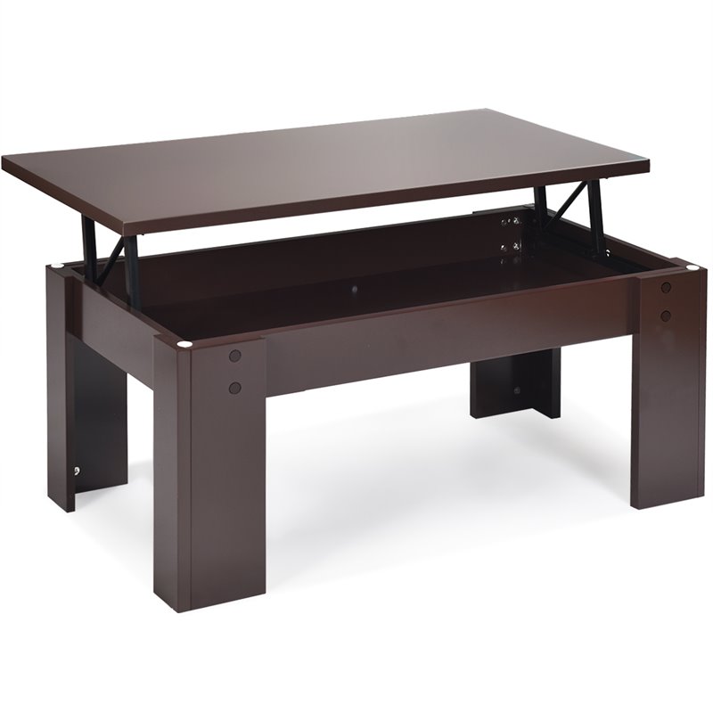 Costway Wood Lift Top Coffee Table with Hidden Compartment & Shelf in Brown