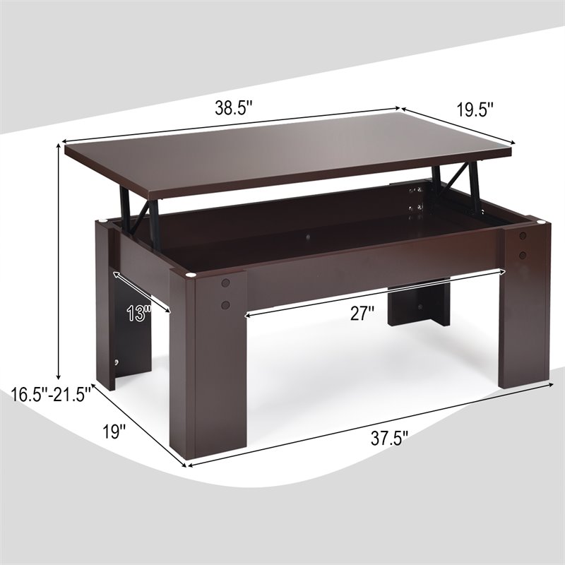 Costway Wood Lift Top Coffee Table with Hidden Compartment & Shelf in Brown