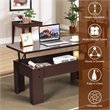 Costway Wood Lift Top Coffee Table with Hidden Compartment & Shelf in Brown