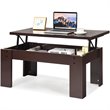 Costway Wood Lift Top Coffee Table with Hidden Compartment & Shelf in Brown