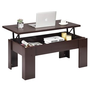 Costway Wood Lift Top Coffee Table with Hidden Compartment & Shelf in Brown