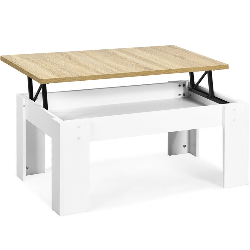 Costway Wood Lift Top Coffee Table with Hidden Compartment & Shelf in White