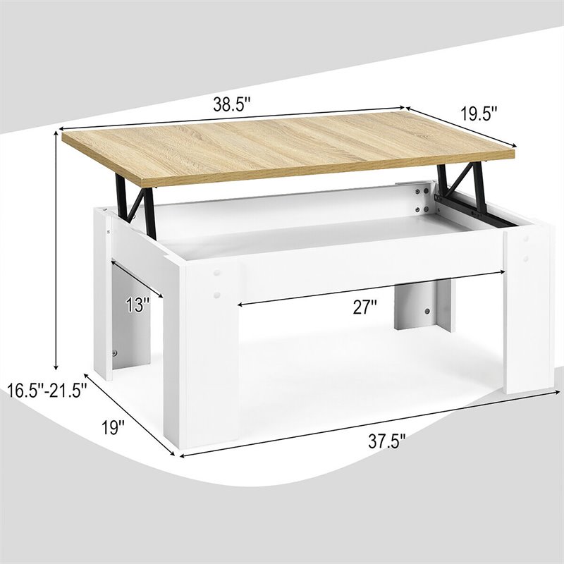 Costway Wood Lift Top Coffee Table with Hidden Compartment & Shelf in White
