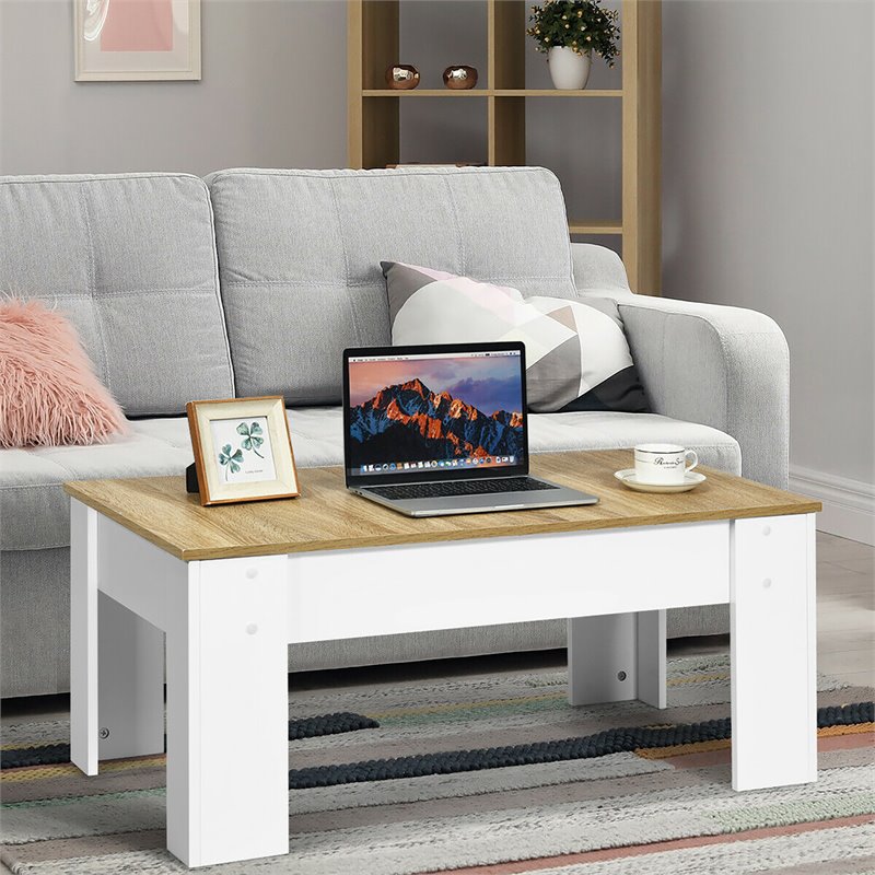 Costway Wood Lift Top Coffee Table with Hidden Compartment & Shelf in White