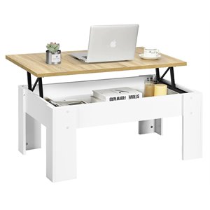 Costway Wood Lift Top Coffee Table with Hidden Compartment & Shelf in White