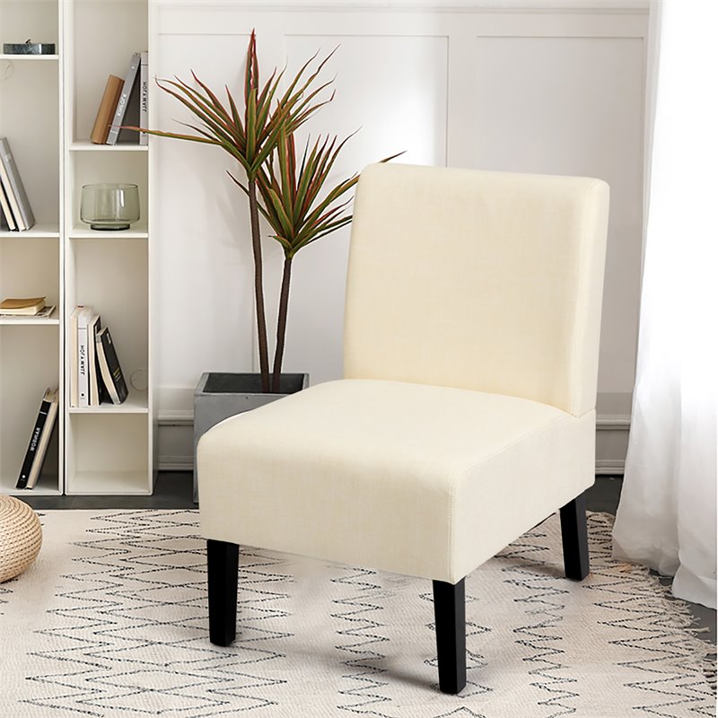 Costway Fabric Accent Armless Leisure Chair with Rubber Wood Legs in Beige