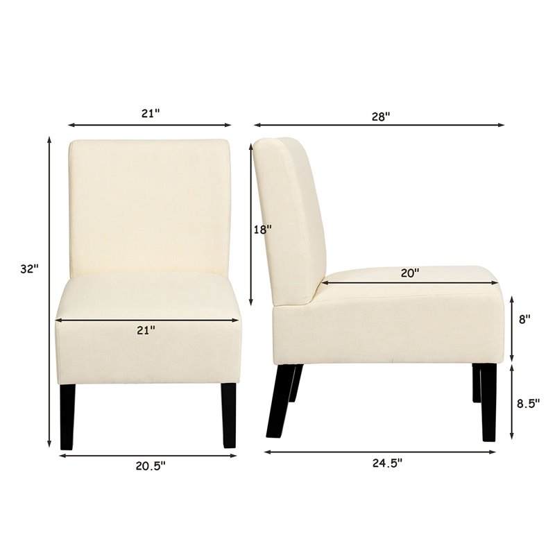 Costway Fabric Accent Armless Leisure Chair with Rubber Wood Legs in Beige