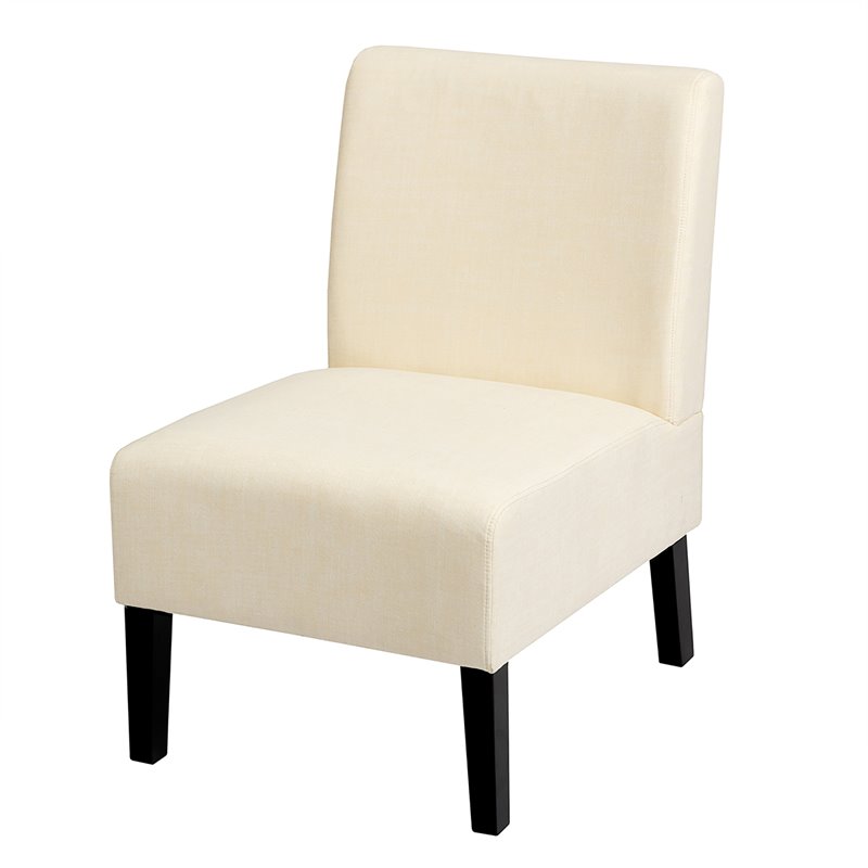 Costway Fabric Accent Armless Leisure Chair with Rubber Wood Legs in Beige