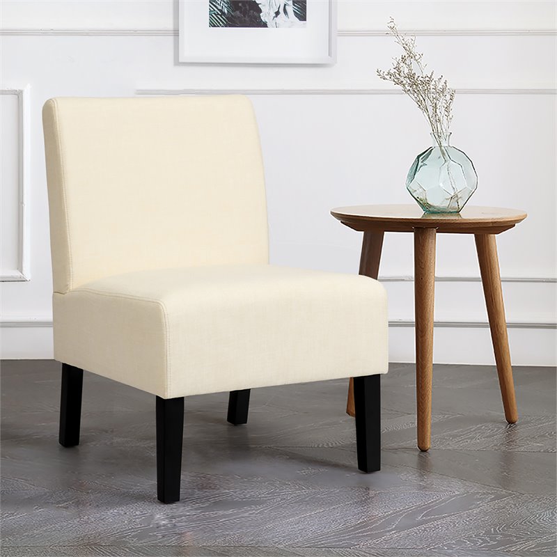 Costway Fabric Accent Armless Leisure Chair with Rubber Wood Legs in Beige