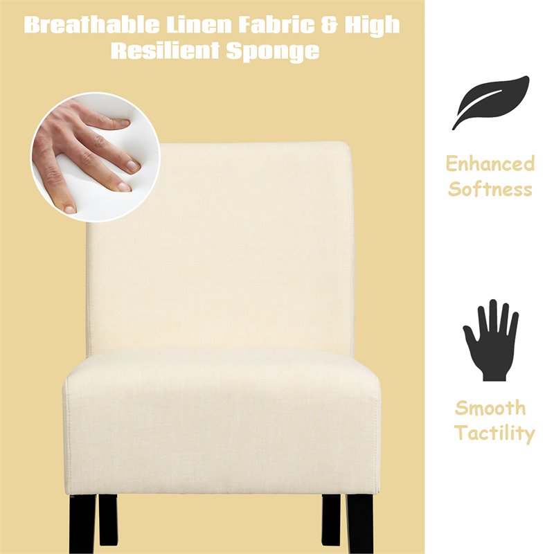 Costway Fabric Accent Armless Leisure Chair with Rubber Wood Legs in Beige