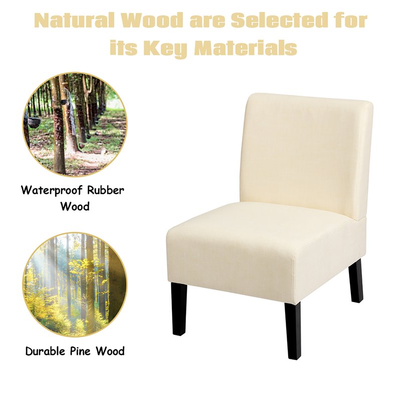 Costway Fabric Accent Armless Leisure Chair with Rubber Wood Legs in Beige