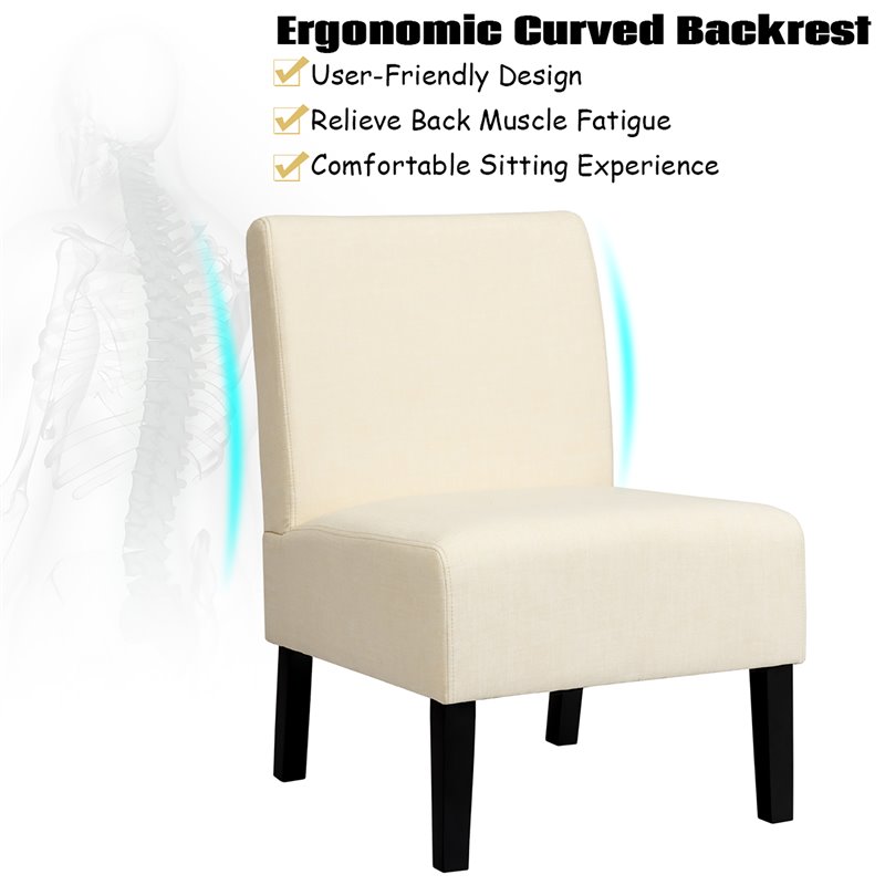 Costway Fabric Accent Armless Leisure Chair with Rubber Wood Legs in Beige