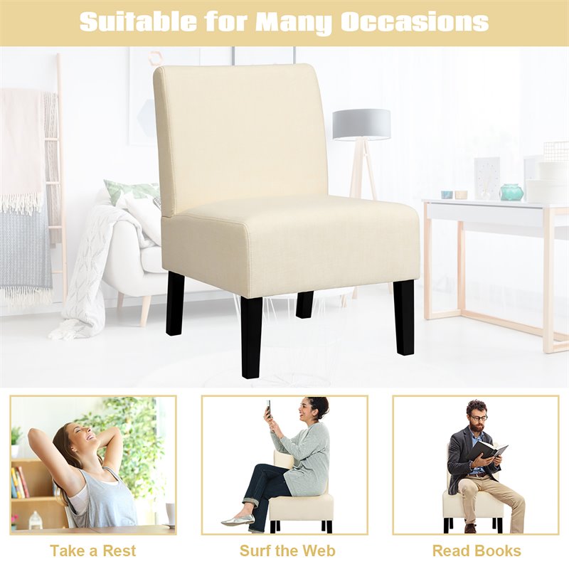 Costway Fabric Accent Armless Leisure Chair with Rubber Wood Legs in Beige