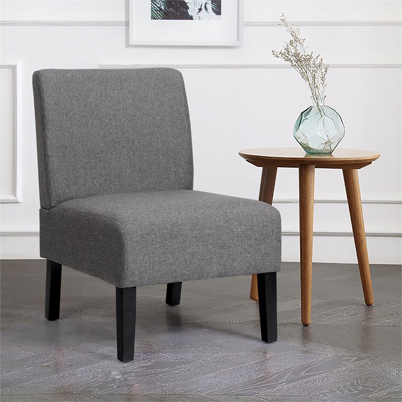 Costway Fabric Accent Armless Leisure Chair with Rubber Wood Legs in Gray