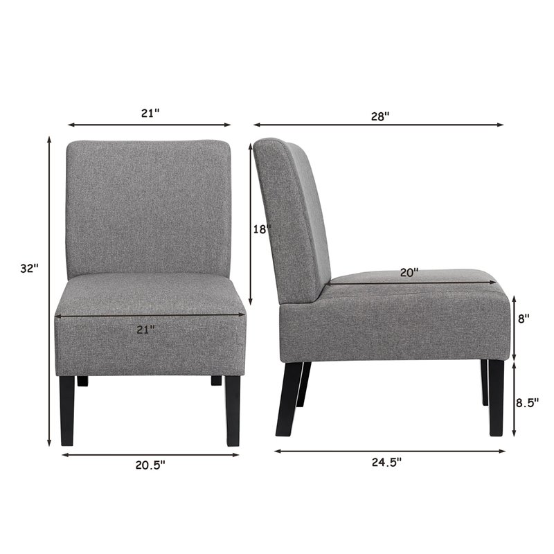 Costway Fabric Accent Armless Leisure Chair with Rubber Wood Legs in Gray