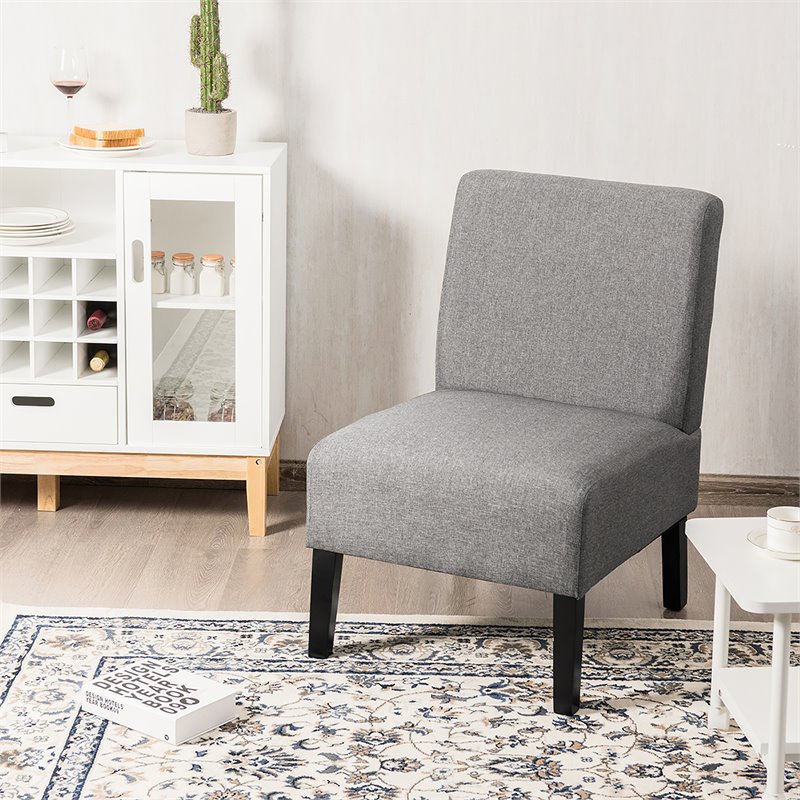 Costway Fabric Accent Armless Leisure Chair with Rubber Wood Legs in Gray