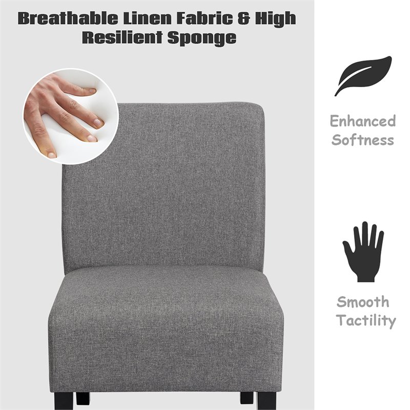 Costway Fabric Accent Armless Leisure Chair with Rubber Wood Legs in Gray