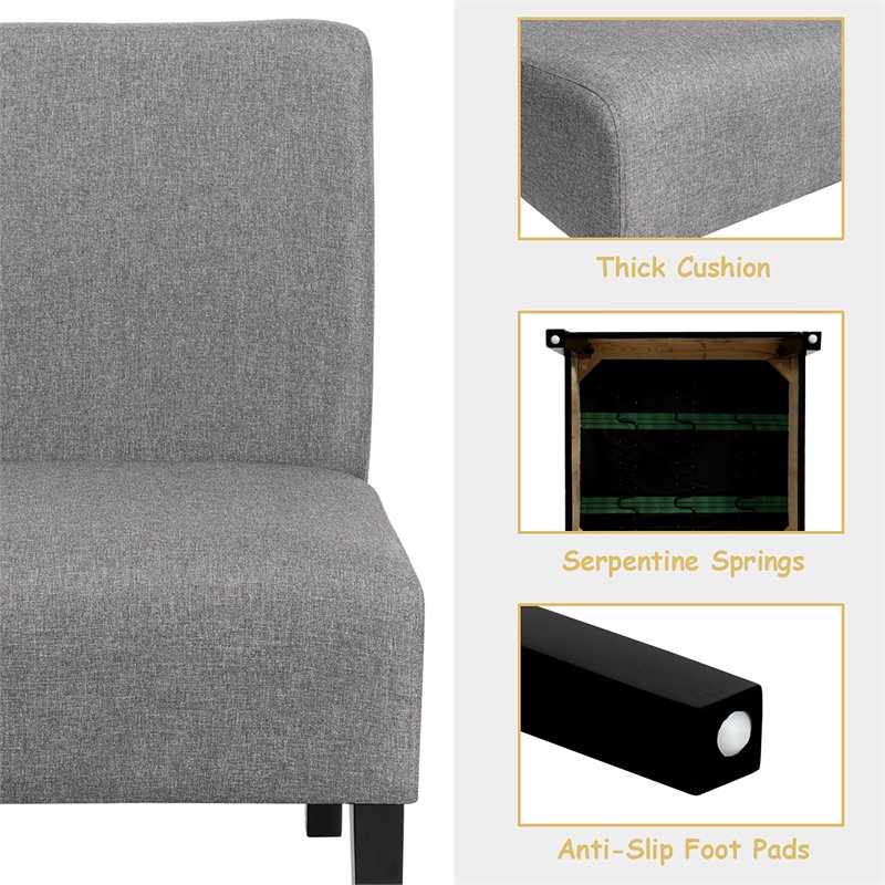 Costway Fabric Accent Armless Leisure Chair with Rubber Wood Legs in Gray