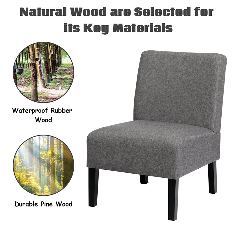 Costway Fabric Accent Armless Leisure Chair with Rubber Wood Legs in Gray