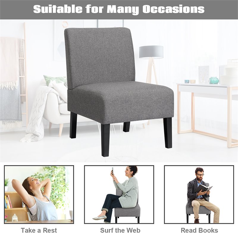 Costway Fabric Accent Armless Leisure Chair with Rubber Wood Legs in Gray